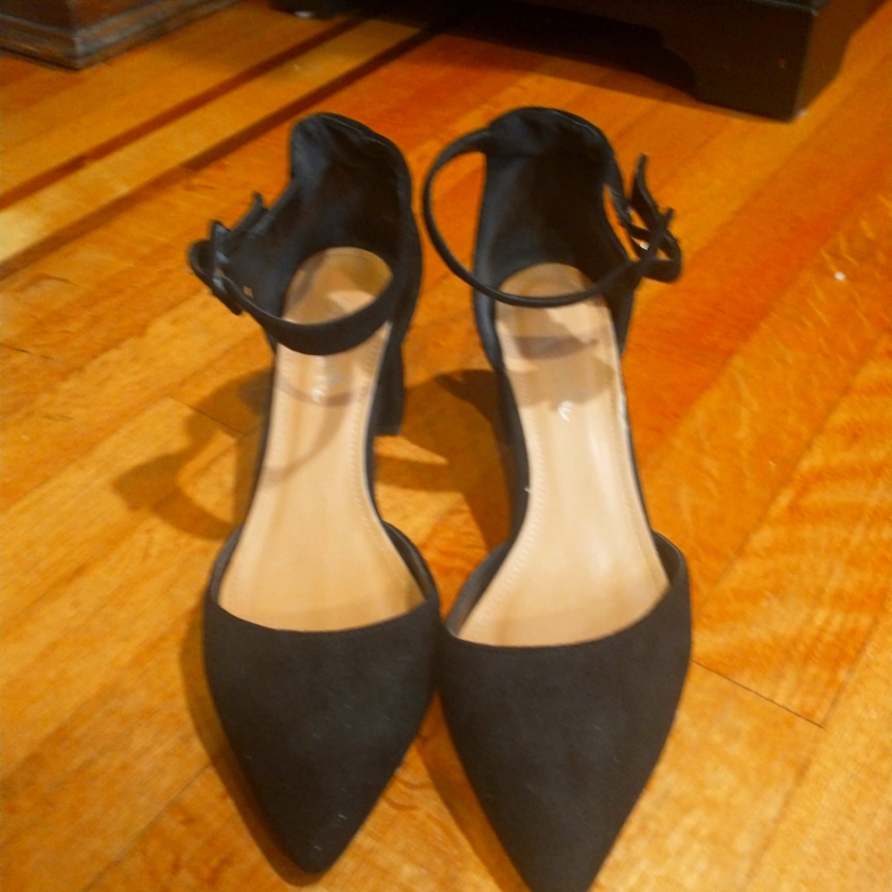 Suede ankle strap d'orsay mid heel